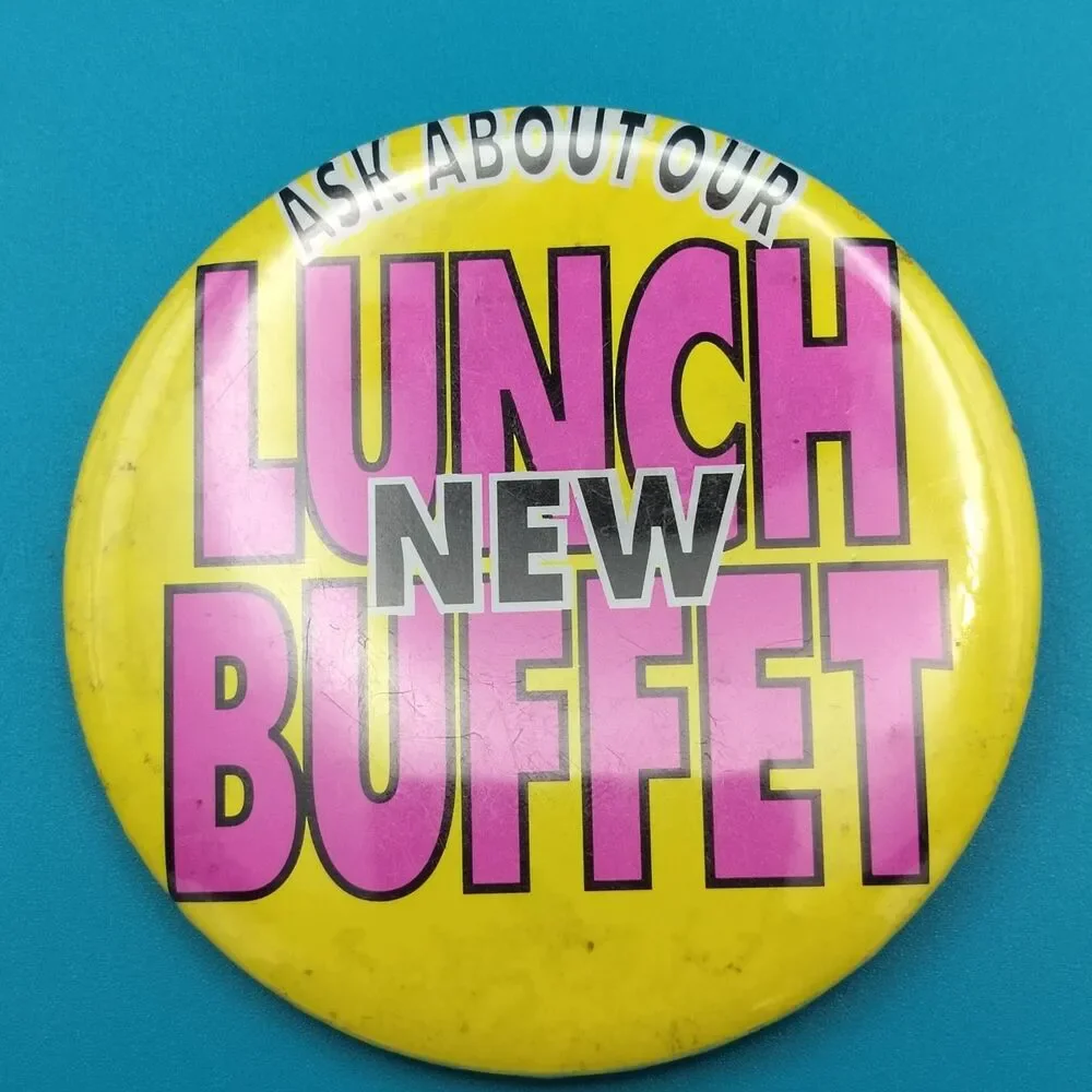 New Lunch Buffet Vintage Pin Button Pinback Restaurant Dave The Button Man